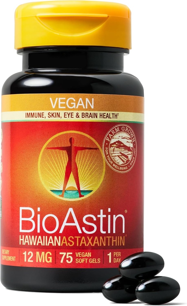 Nutrex Hawaii Vegan BioAstin Hawaii Astaxanthin - 12 mg, 75 Softgels - Farm-Direct Premium Antioksi Supplement to Support Eye, Skin, Joint & Immune System Health - Non-GMO & Gluten-Free-Free-GMO & Gluten-Free