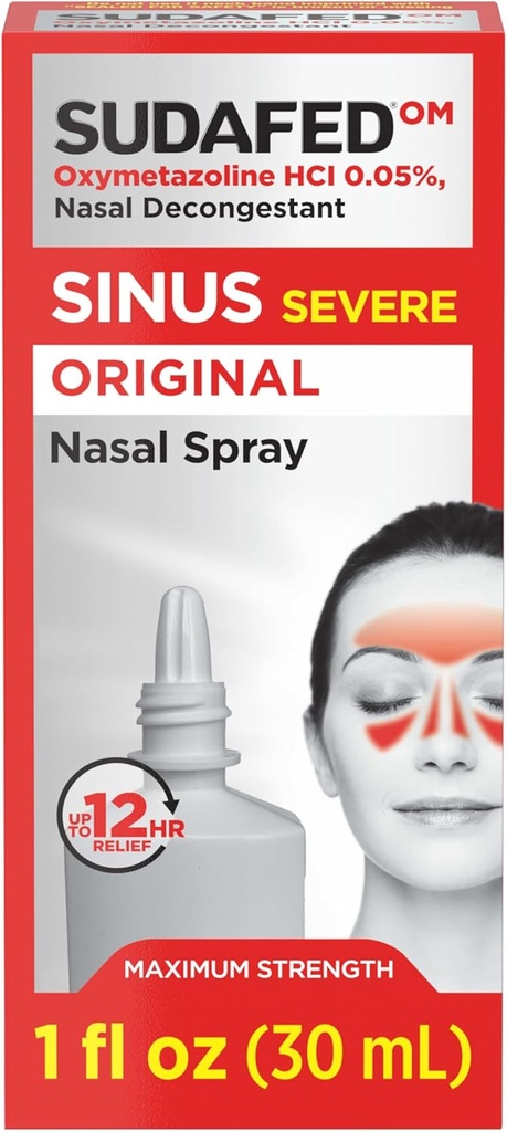 Sudafed Sinus Severe Original Nasal Spray, 12 Saat Nasal Mix Decongestant for Fast, Powerful Congestion Relief For Colds or Allergies, Oxymetazoline HCl .05% Nose Spray, 1 fl. ozzmetazoline HCl.