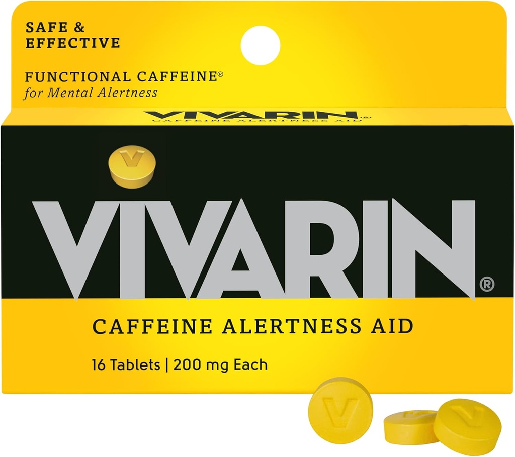 Vivarin, Caffeine Pills, Dose başına 200 mg Caffeine, Güvenli ve Etkili Bir şekilde Awake, No Sugar, Calories veya Hidden Materialss, Energy Supplement, 16 Tabletler