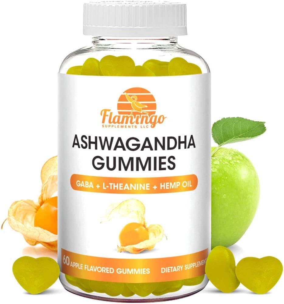 Ashwagandha Gummies με L-Θεανίνη, GABA, και κάνναβη- Φυσικά αρωματισμένο, Vegan Ashwagandha συμπλήρωμα Root Extract, L Theanine Gummy, Stress Gummy, Mood Gummy, Cortisol Manager- 60 Count