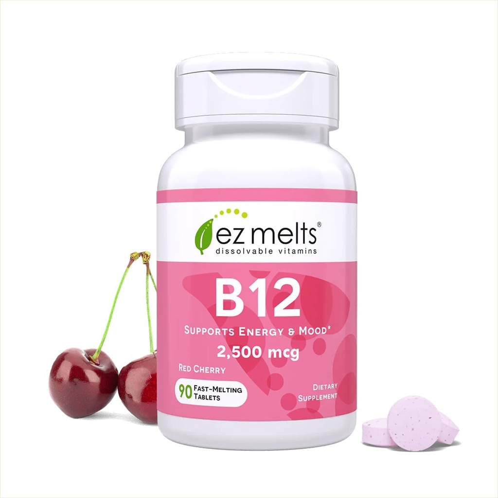 EZ Melts B12 Sublingual Vitamin 2500 mcg, Torchcobalamin, Sugar-Free, 3-Month Supply - 1 Pack