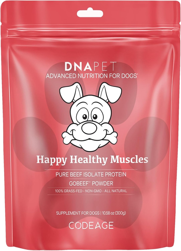 DNA PET Happy Health Muscles Supplement for Dogs - Grass-Fed Beef Protein Toz - Collagen ve Amino Asits - Pure Beef Isolate protein - All Life Stages - Unflavored & Non-GMO - 10.58 Oz