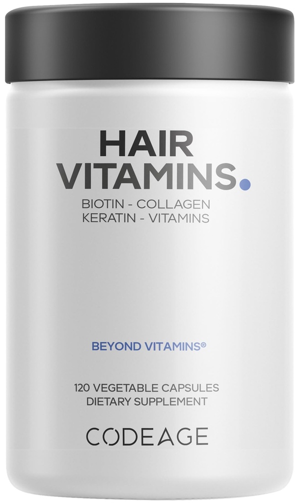 Saç Vitaminleri 10000 mcg Biotin, Keratin, Collagen, Vitamin A, B12, C, D3, E, çinko, Turmeric, Probiyotikler, Enzymes, Inositol - Saç Bakımı Desteği - Sağlıklı Saç Supplementleri - 120 Capsules