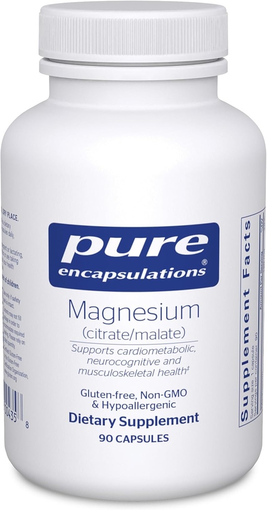Pure Encapsulations Magnezyum (Citrate/Malate) - PErient Utilization, Energy, Bones & Heart Health* - Magnezyum Citrate & Malate - 90 Capsules
