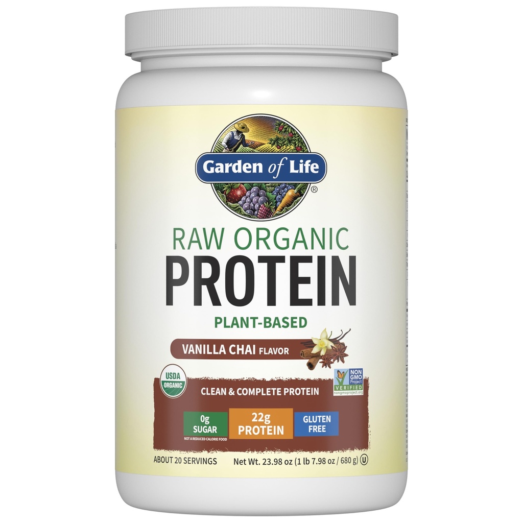 Κήπος Ζωής Βιολογική Vegan Protein Powder, Plant Based & BCAAs, Organic Protein Powder with Probiotics & Enzymes, Μη ΓΤΟ, Χωρίς Γλουτένη Λακτόζη, Vanilla Chai, 1.2 LB