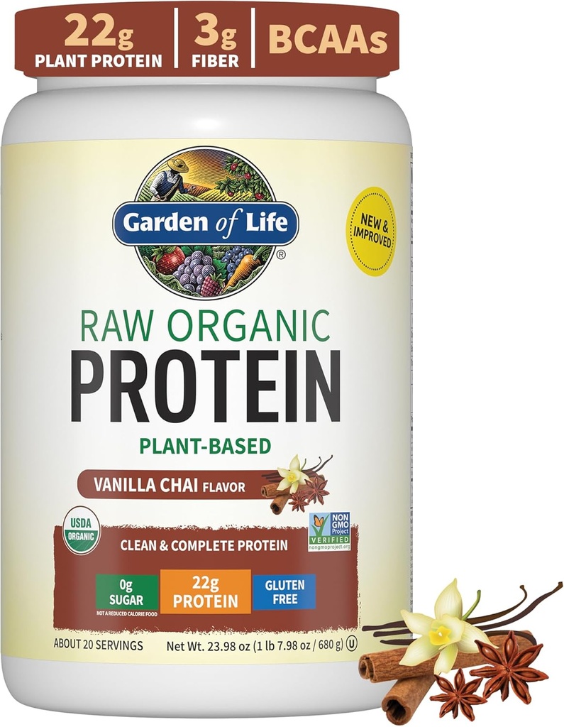 Life Organic Vegan protein Toz, Plantive & BCAAs, Organik Protein Toz Probiyotiks & Enzymes, Non-GMO, Gluten-Free Lactose Free, Vanilla Chai, 1.2 LBB