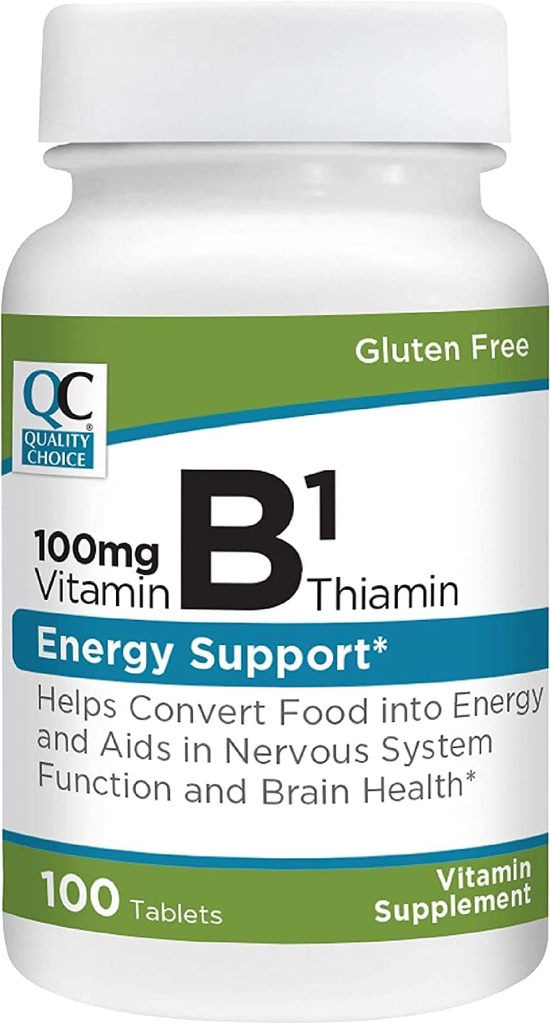Kalite Seçim Vitamin B1 Thiamin 100 mg Enerji Desteği, Nervous Sistem Fonksiyonlu ve Beyin Sağlığı Tamam Tabletleri, 100 Kont Şişes