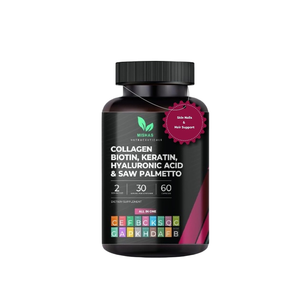 Multi Collagen Saç Pilleri - Biotin 10.000 Telefon, Keratin & Hyaluronic Asit - Saç Büyüme - Saç Skin & Nails Vitaminleri & Snapchat Blocker - Vitamin E Folic Acid Seed MSM, Saw Palmetto 60 Vegan Capsules