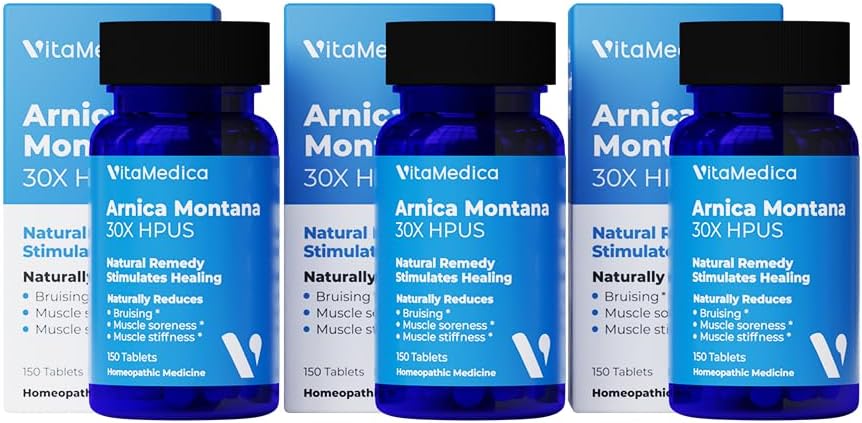 VitaMedica Arnica Montana 30X Homeopathic Tabletler Bruising Pain and Swelling | Plantive Formula | Plastik Cerrahlar tarafından önerilen | Doğal Kurtarma Cerrahisi veya Yararlı | 3 Paket | 150 Hizmet