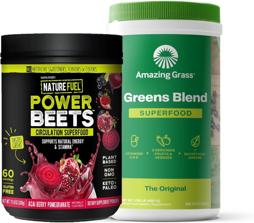 Amazing Grass Greens Mix Superfood: Super Greens Toz Fiberie Mix for Boost Energy, 60 Hizmet & Doğa Yakıt Gücü Beets Toz, Arıt Kök Toz, Doğal Enerji Destek, 60 Hizmetler