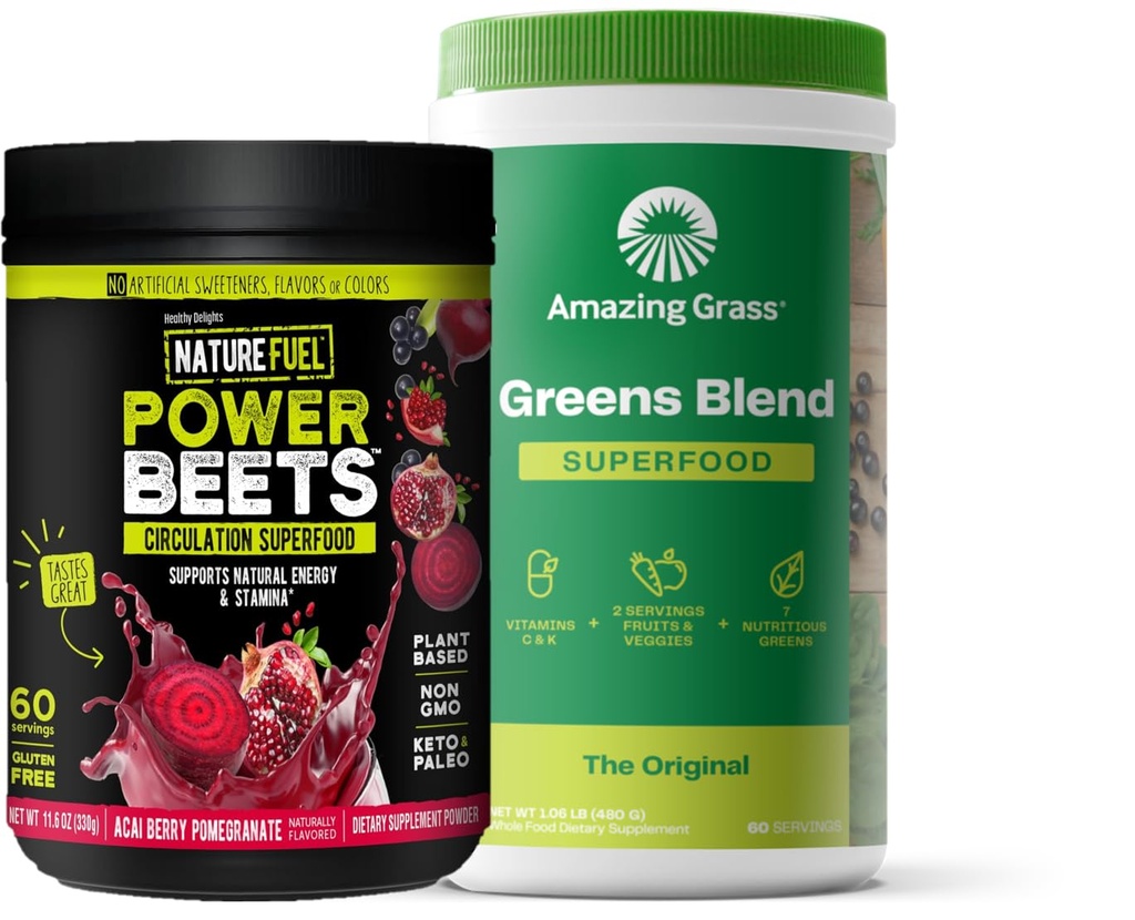 Amazing Grass Greens Mix Superfood: Super Greens Toz Fiberie Mix for Boost Energy, 60 Hizmet & Doğa Yakıt Gücü Beets Toz, Arıt Kök Toz, Doğal Enerji Destek, 60 Hizmetler