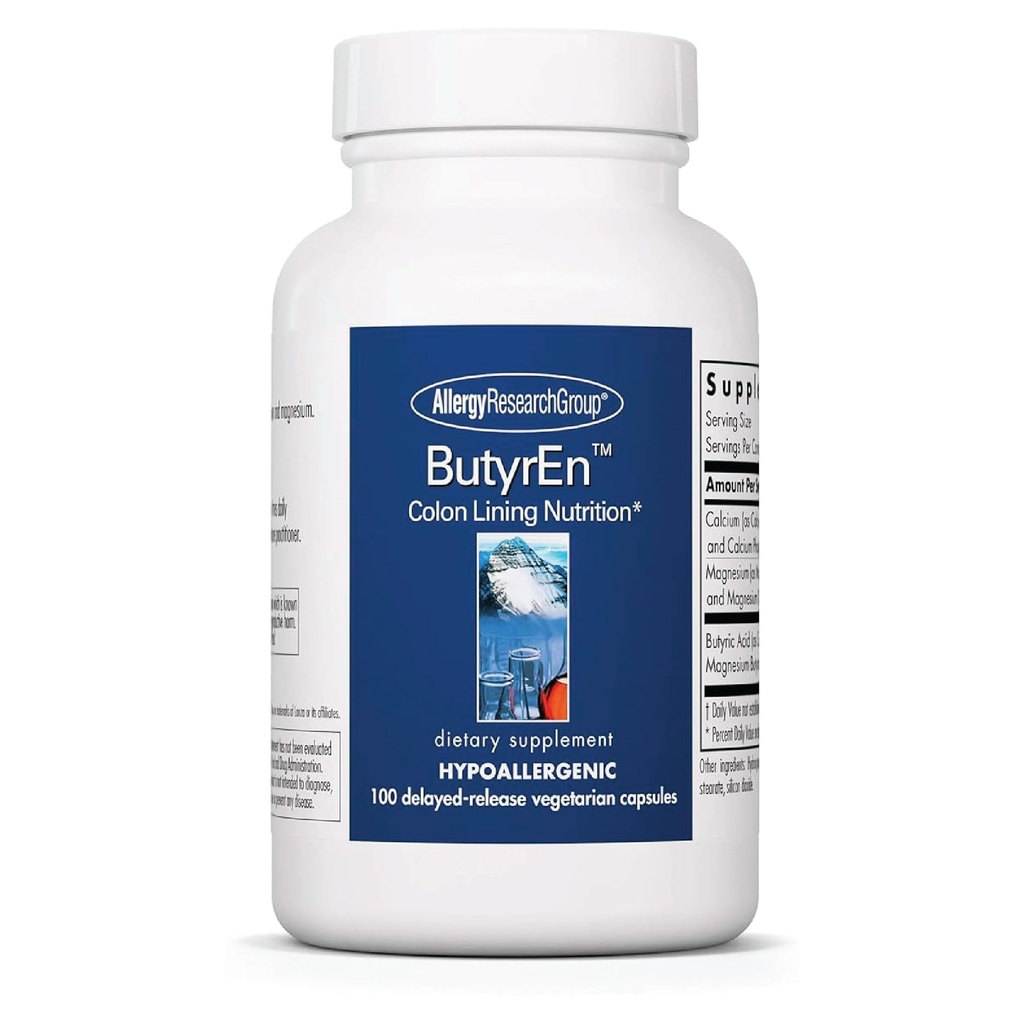 Ομάδα Έρευνας Αλλεργίας ButyrEn - Butyrate Gut Health Supplement for Women and Men, Colon and Digestive Support with Tributyrate Complex, Butyric Acid - 100 Delayed Release Vegetarian Caps