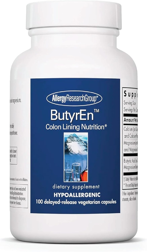 Allergy Research Group ButyrEn - Butyrate Gut Health Supplement for Women and Men, Colon and Digestive Support with Tributyrate Complex, Butyric Acid - 100 Delayed Release Vegetarian Capsules