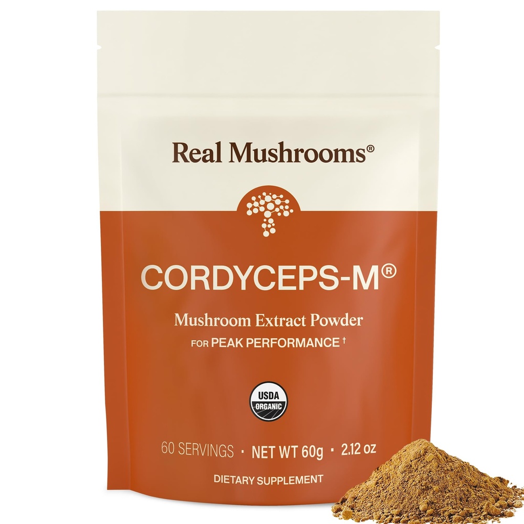 Real Mushrooms Cordyceps Mushroom Toz - Organik Cordyceps Toz Mushroom Energy and Wellness Support - Beta Glucans - Non-GMO, Vegan Tamam, 60 Servisler