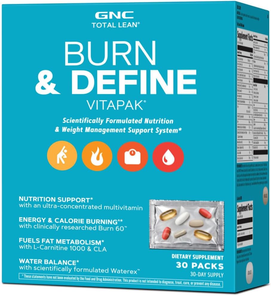 GNC Total Lean Burn and Definition VitaPak Program for Men & Women, 5-σε-1 Pack for Energy, Weight Management, Calorie Burn, Immune Health, Water Balance, 30 Services