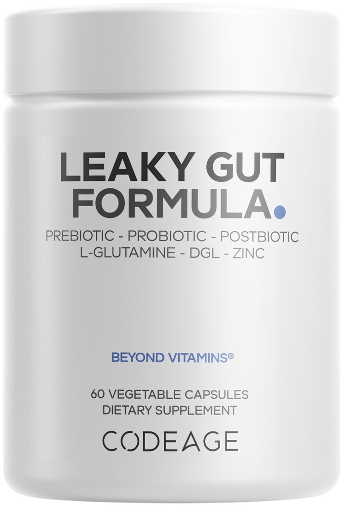 Codeage Leaky Gut Supplement, L-Glutamine, N-Acetylglucosamine, Probiotic, Butyric Acid, Polyphenols, Quercetin, DGL, Marshmallow Root, Berberine, BioPerine, Cinnamon, Vegan, Non-GMO, 60 Capsules