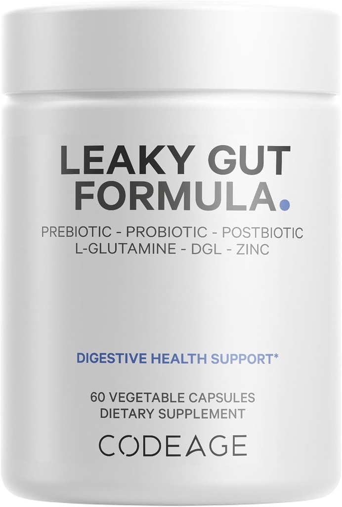 Kodaj Leaky Gut Supplement, L-Glutamine, N-Acetylglukozmin, Probiyotik, Butyric Acid, Polyols, Quercetin, DGL, Marshm Root, Berberine, BioPerine, Cinnamon, Vegan, Non-G, 60 Capsules