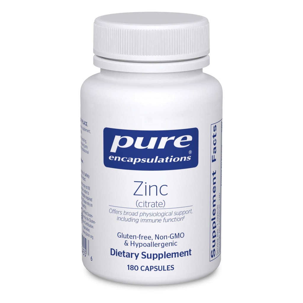 Pure Encapsulations Zinc (Citrate) - for Immune System, Tissue Development & Metabolism* - Mineral Supplement with Enzymes - Highly Absorbable Zinc - Vegan & Non-GMO - 180 Capsules