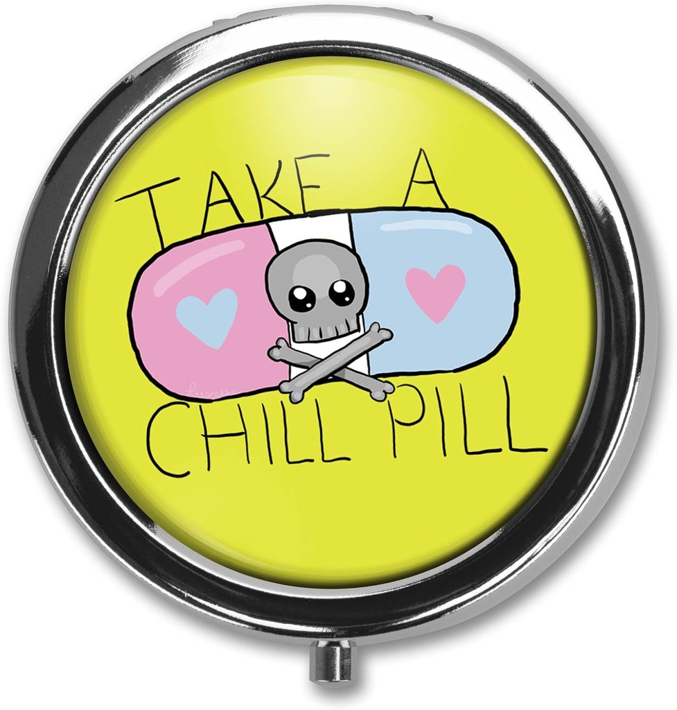 Cute Cartoon Take A Chill Pill Words Pill Box Case Trinket Stash Box Phone Dial Pop Art Retro Tıp Tabletleri Organizer - 3 Karşılaştırmalar