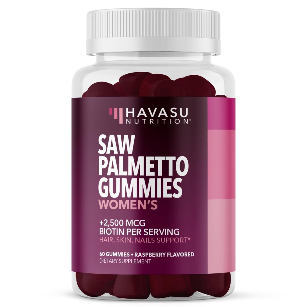 2500mcg Biotin ile Kadınlar için Palmetto - FB Blocker ve Saç, Skin, Nail Health Gummies - 60 Kont - Güçlü ve Fuller Locks ve Radiant Skin - Vegan, Non-GMO, 1 Ay Supply