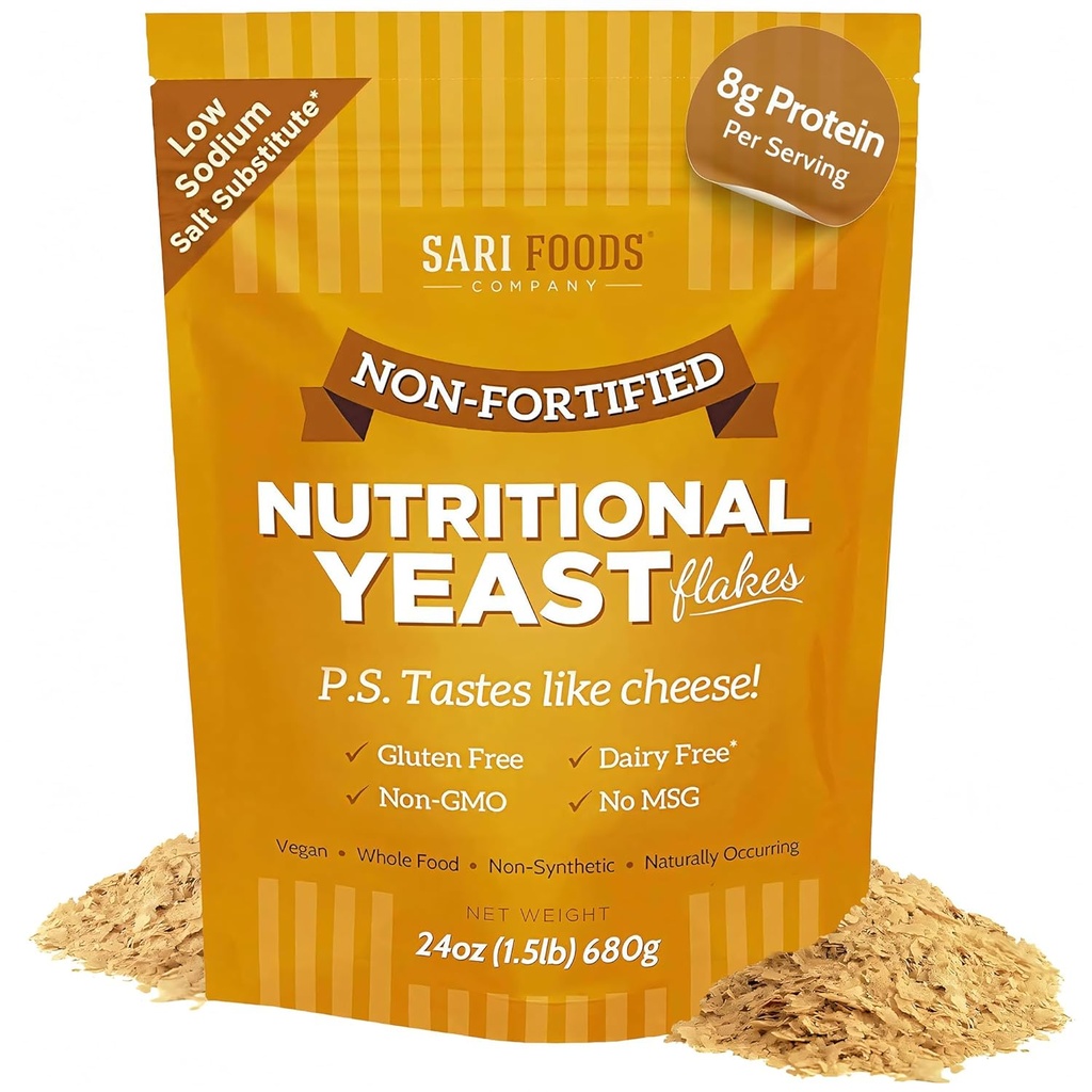 Tanımlanmamış Beslenme Yeast Flakes, Tüm Gıdalar Protein Toz, Vegan, Gluten Free, Vitamins B, Beta-glucans ve Tüm 18 Amino Asits (24 oz.)