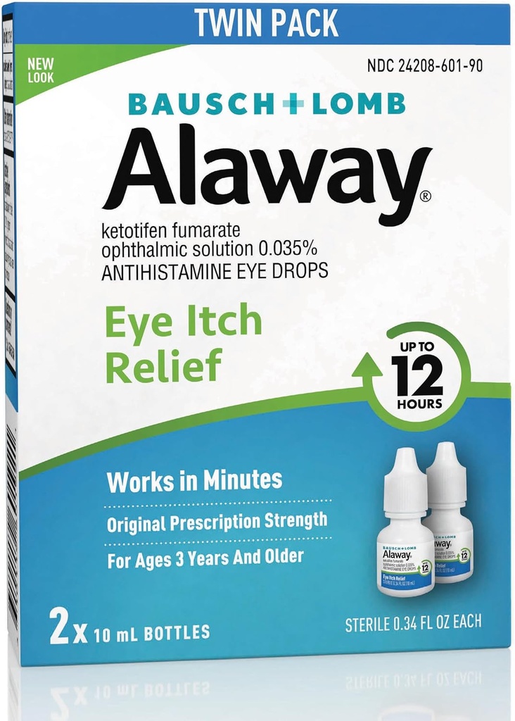 Alaway Antihistamine, Eye Itch Relief Drops, Twin Pack, 0.34 fl oz Every