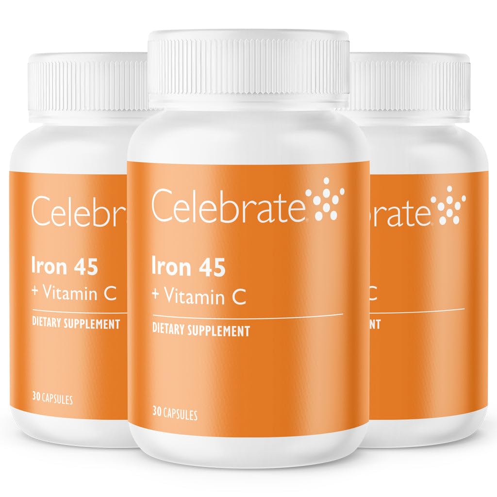C ile Vitamin Demir Supplement - 45 mg Demir, 60 mg Vitamin C, Bariatrik Vitaminleri WLS Hastaları, Dikey Kol ve Gaztrik Bypass Cerrahisi (90 Capsules)