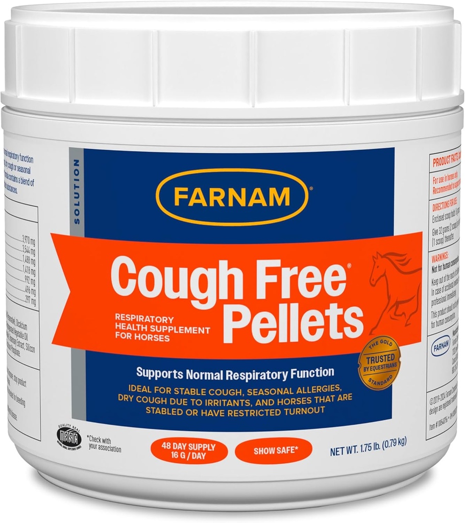 Farnam Cough Free Pellets Respiratory Health Supplement for Horses, Los Allergies veya Stable Cough, 1.75 lb., 48 Day Supply