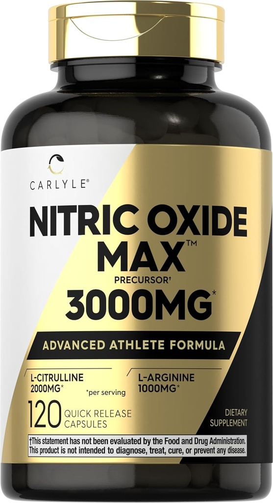 Carlyle Nitrik Oksit Supplement 3000 mg | 120 Capsules | Pre Workout with L-Arginine & L-Citrulline | Non-GMO, Gluten Free