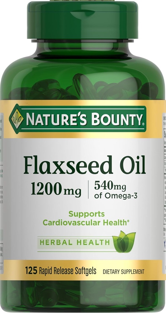 Nature's Bounty Flaxseed ve Omega 3, Diyet Supplement, Supports Cardiovascular Health, 1200 mg, Softgels, 125 ctt
