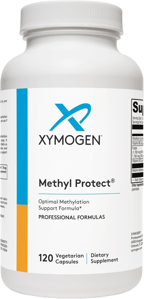 XYMOGEN Methyl Protect - Βέλτιστη φόρμουλα μεθυλίωσης με φολικό μεθύλιο, Βιταμίνη Β12 (Methylcobalamin b12), Ριβοφλαβίνη + B6 Βιταμίνες - Γνωστική, Homocysteine + Συμπληρώματα Υγείας Καρδιάς (120 Κάψουλες)