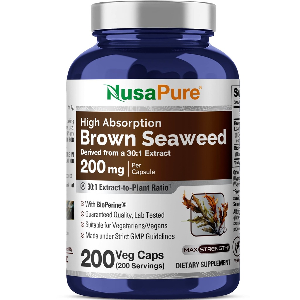 NusaPure Brown Seaweed 30:1 Extract, 200 mg Ισοδύναμο με 6.000 mg 200 κάψουλες Veggie - (Vegan, Non-GMO Bioperine)
