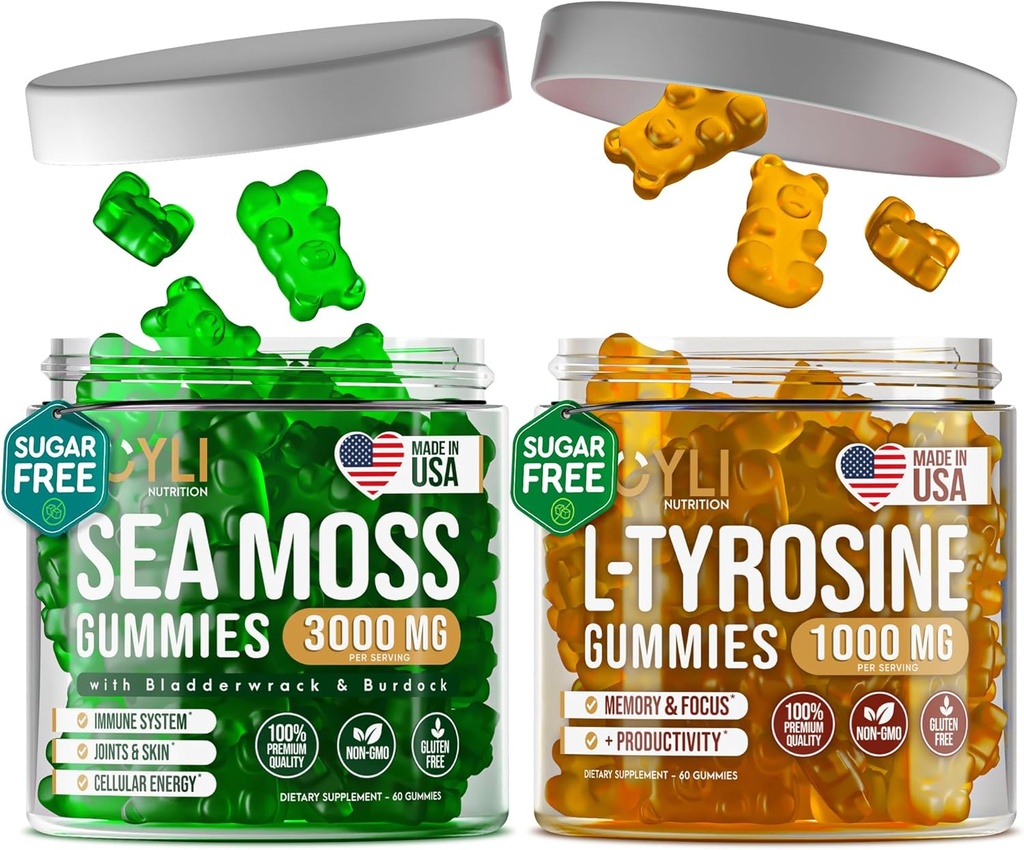 Ιρλανδική Θάλασσα Moss & L-Tyrosine Gummies - L Τυροζίνη συμπλήρωμα, Θάλασσα Moss Gummies για ενήλικες, παιδιά - Focus Gummies, Ιρλανδική Θάλασσα βρύα Bladderwrack Burdock Root - 60 L-Tyrosine, 60 Ιρλανδική Θάλασσα Moss Gummies