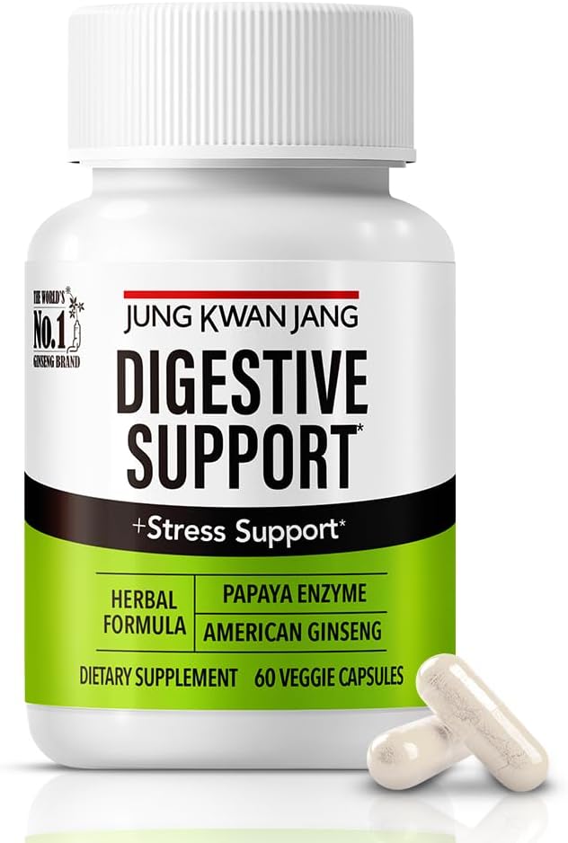 JungKwanJang Digestive Wellness Support - Papain 400mg, American Ginseng 143mg, Bromelain 400mg, συμπλήρωμα υγείας για Digestive Comfort και θρεπτική απορρόφηση, 60 κάψουλες για άνδρες και γυναίκες