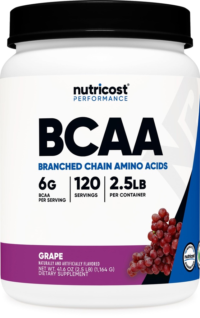 Nutricost BCAA Powder (Σταφύλι, 120 μερίδες) - Χωρίς γλουτένη, Μη ΓΤΟ, Χορτοφαγική, Βέλτιστη 2:1:1 αναλογία