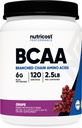 Nutricost BCAA Powder (Σταφύλι, 120 μερίδες) - Χωρίς γλουτένη, Μη ΓΤΟ, Χορτοφαγική, Βέλτιστη 2:1:1 αναλογία