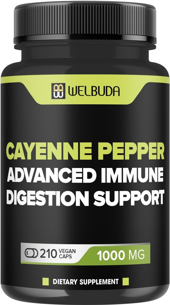 210 Capsules - Cayenne Pepper Supplements Extract 10:1 with Berberine HCI, Bulb Bulb, Olive Leaf & More - Digestive Health, Heart Health & Immunity Function Support