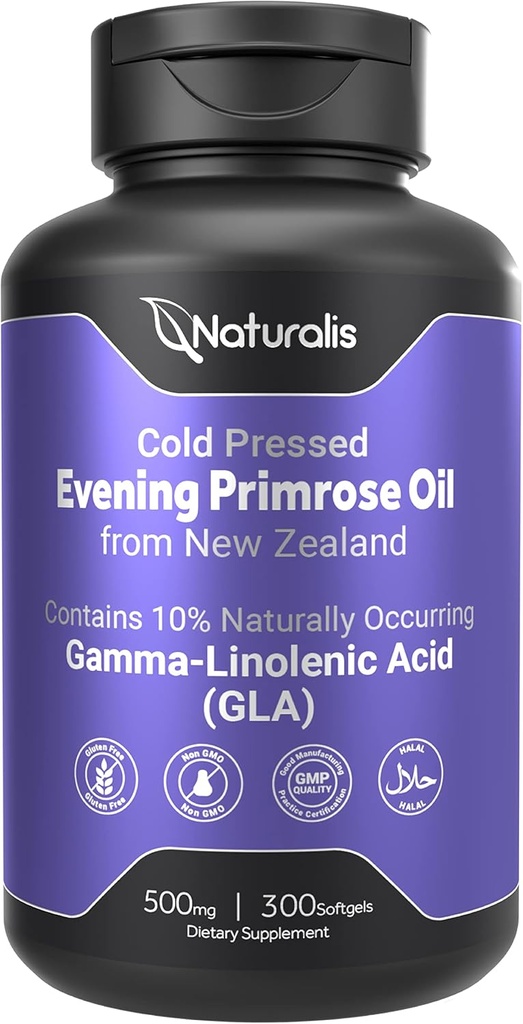 Naturalis Evening Primrose Oil (Cold Pressed) | 100 Natural from New Zealand | Non-GMO, Soy & Gluten Free, Zero Filler | 300 Mini-Softgels