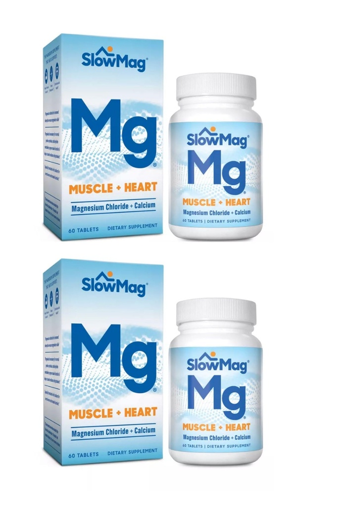SlowMag Mg Muscle + Heart, Supports Muscle Relaxation and Heart Health. Magnezyum Chloride +dis, Slow-Release Tabletleri, Absorb'a kolay ve Stomach'da canlı. 60 Kont (Pack of 2)