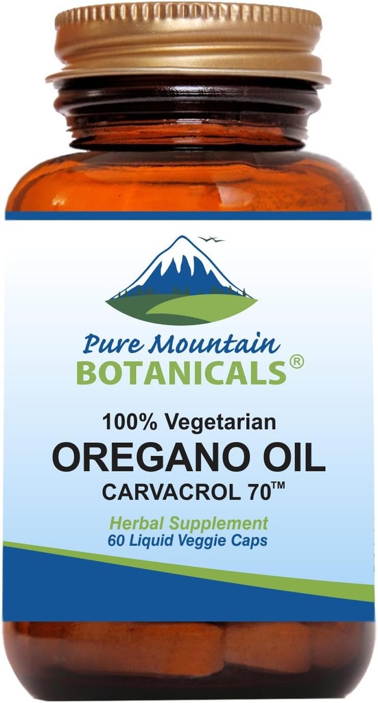 Pure Mountain Botaniks Wild Oregano Oil Capsules - 60 Kosher Vegan Caps Now with 510 mg Mediterranean Oil of Oregano Supplement