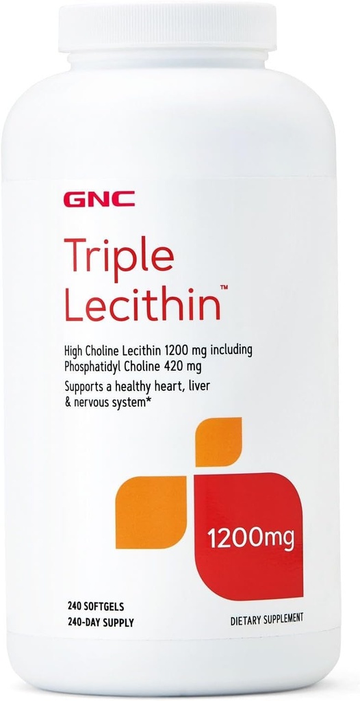 GNC Triple Lecithin 1200mg Supplement, Supports a Healthy Heart, Liver and Nervous System, 240 Servings