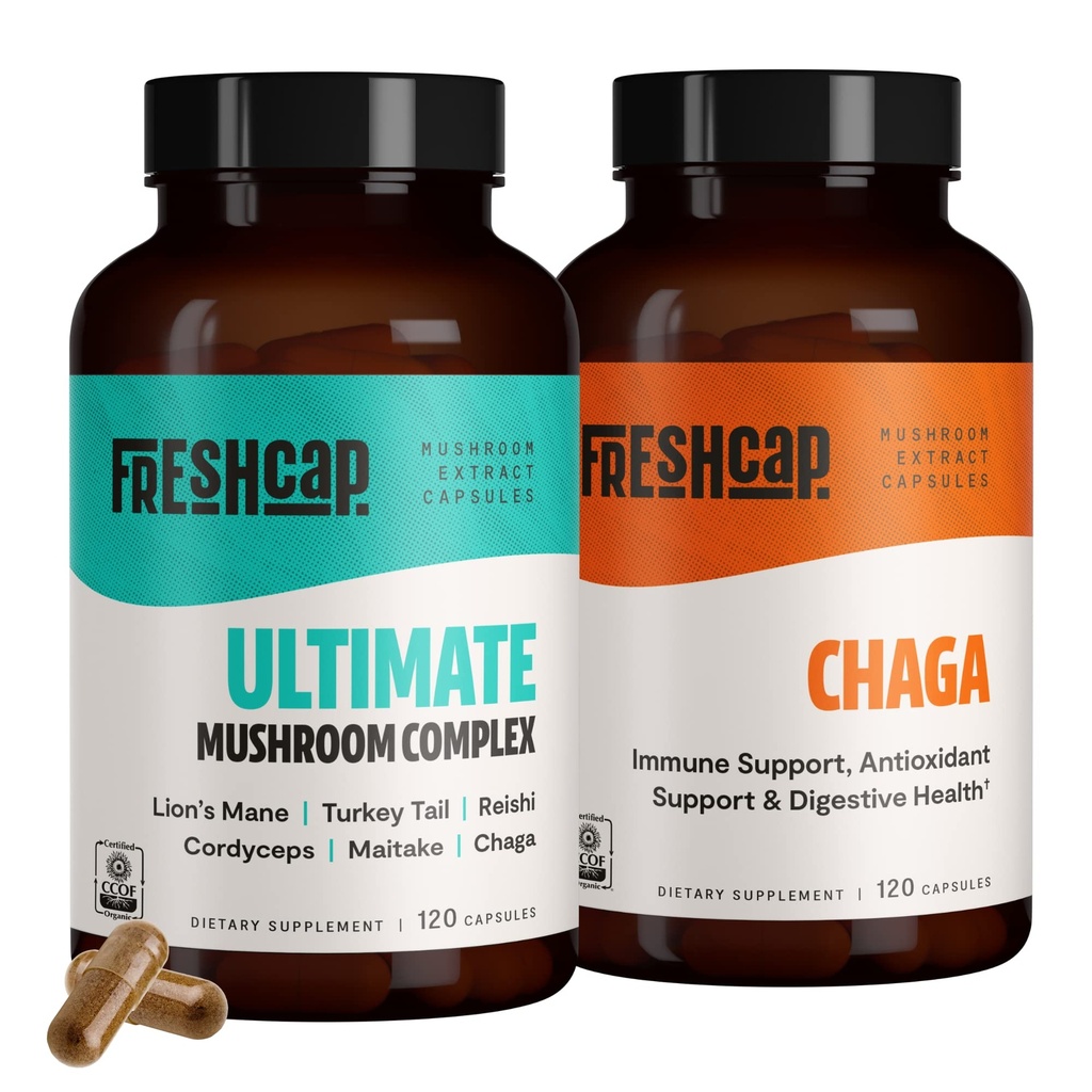 FreshCap Mushrooms Antioxy Sche (Chaga Capsules and Ultimate Mushroom Complex Capsules)