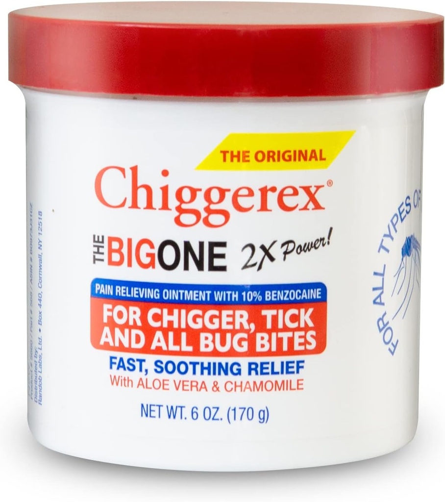 Chiggerex 2X Power First Aid Medicated Ointment for Chiggers, Mosquito Bites, Ticks and Bug Bite Relief with Aloe Vera & Chamomile, 6 ozz