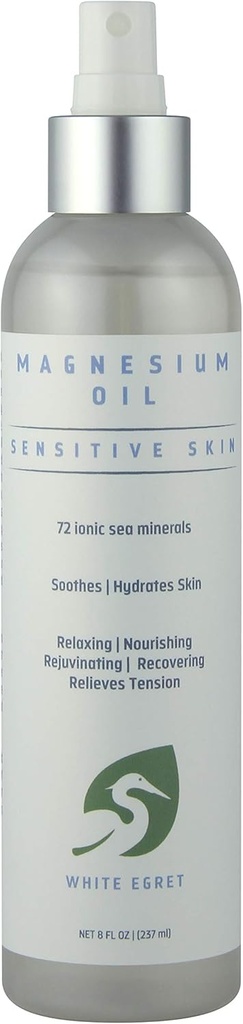 Beyaz Egret | Magnezyum Yağı Hassas Cilt 72 Ionic deniz Mineralleri | Soothing, Nourishing, gençleşme ve Recovering Properties | 8 Fl Oz