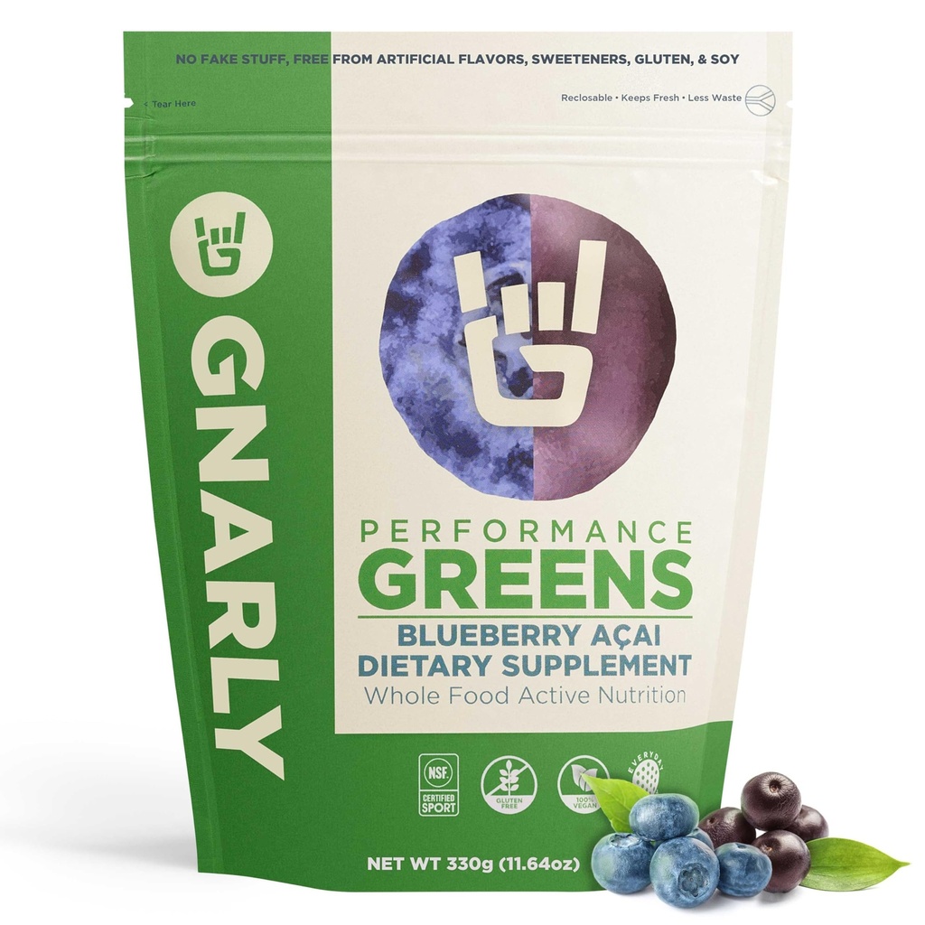 Gnarly Nutrition Greens Superfood Powder – Blueberry Acai Performance Super Greens Powder – NSF Sport Certified – Βιολογικά, Προβιοτικά & Απαραίτητα Μικροθρεπτικά συστατικά - Blueberry Acai, 11.64 oz