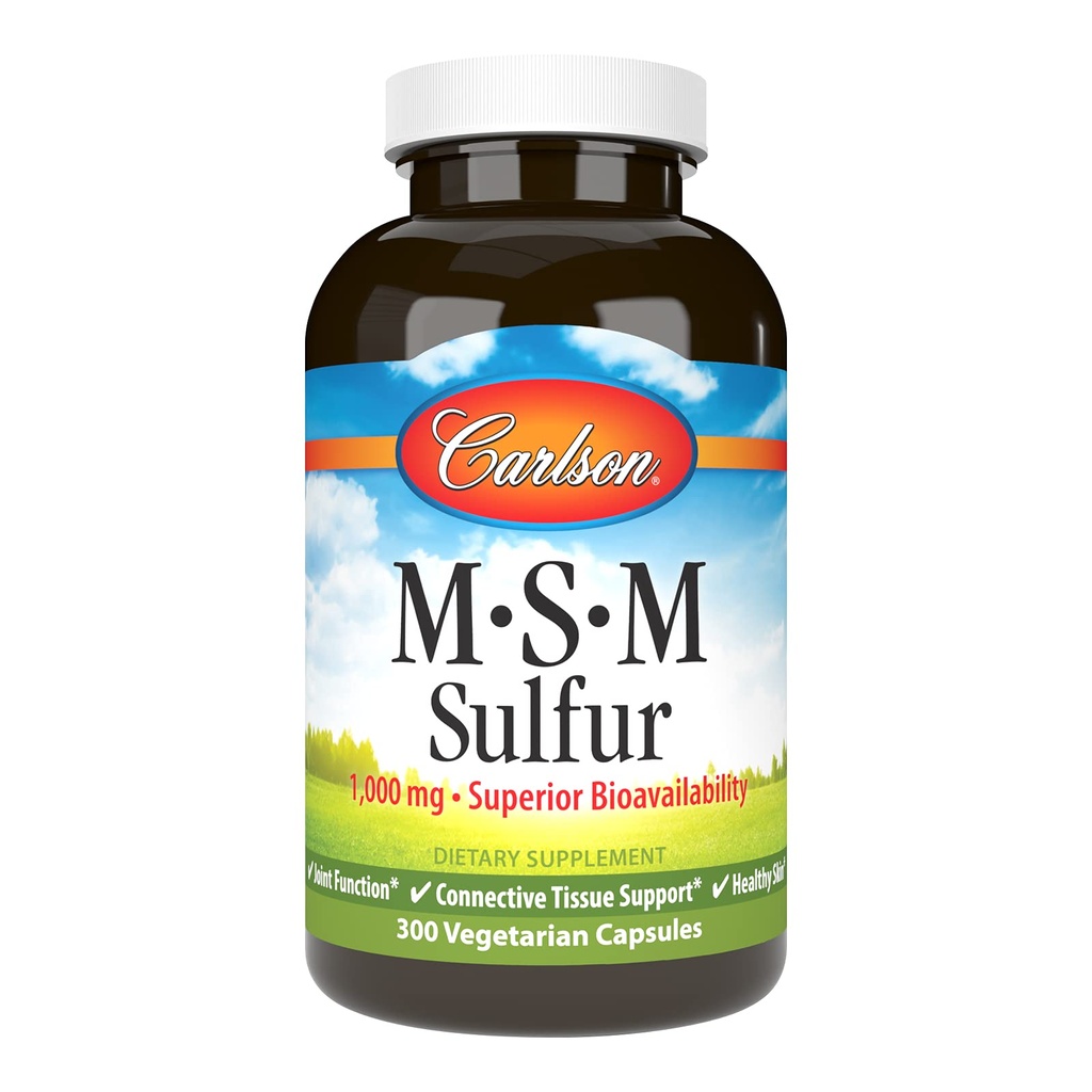 Carlson - M-S-M Sulfur, 1000 mg - Superior Bioavailability, Ortak Fonksiyonl, Connective Tound Support & Health Skin, 300 Vegetarian Capsules