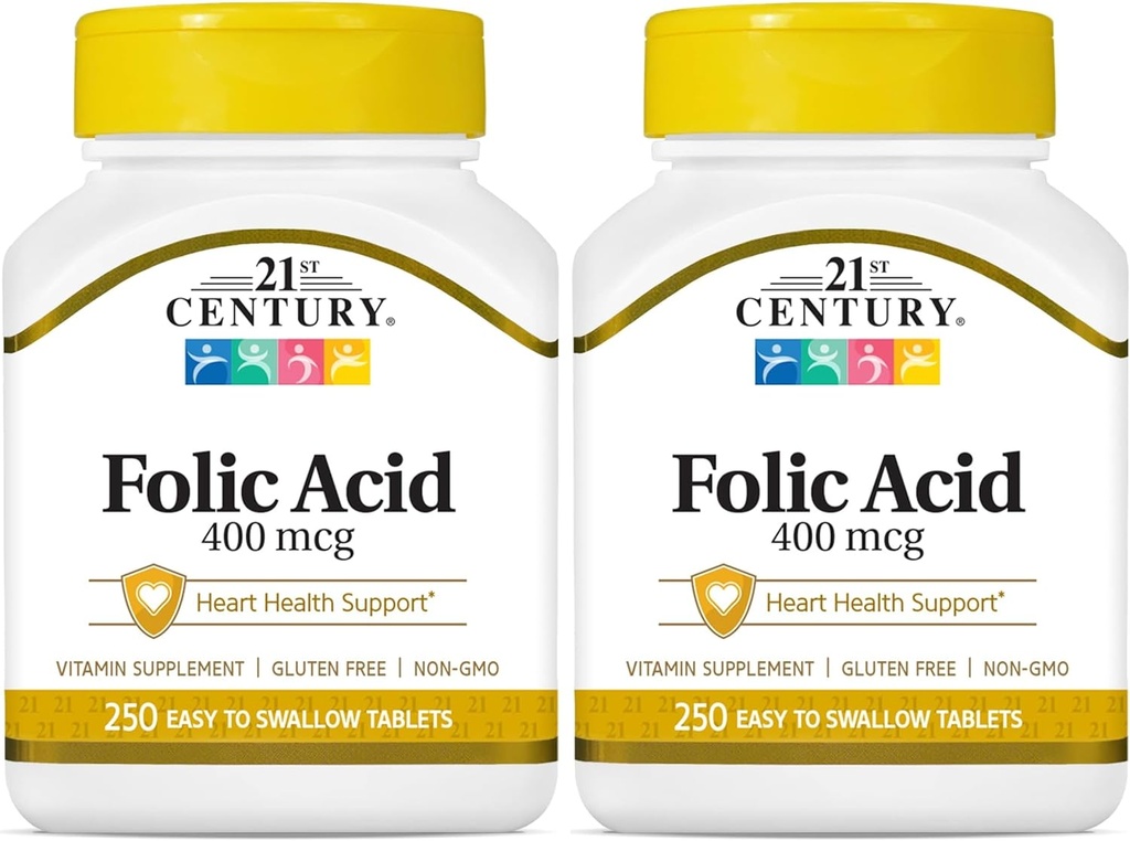 21. Yüzyıl Folic Asit 400 mcg Tabletler, 250 Kont (Pack of 2)