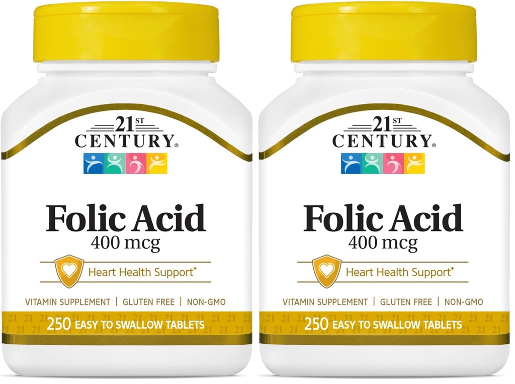 Folic Acid του 21ου αιώνα 400 mcg Δισκία, 250 Count (Pack of 2)