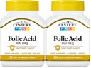 21. Yüzyıl Folic Asit 400 mcg Tabletler, 250 Kont (Pack of 2)