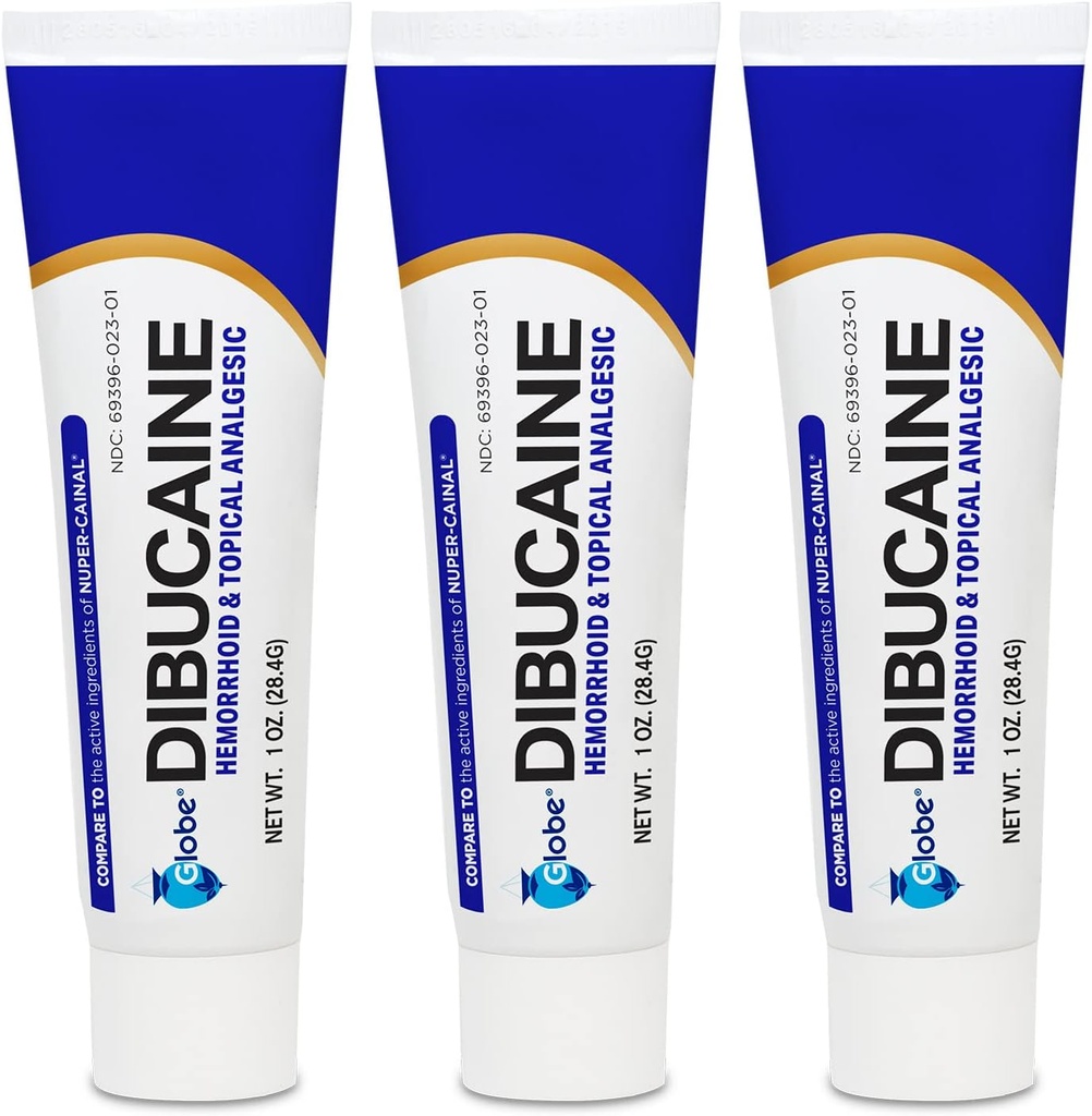 (3 Πακέτο) Globe Dibucaine 1% Αιμορροΐδη Θεραπεία Αλοιφή - 1 Oz Rapid Numbing Relief, Hemorrhoid Θεραπεία από Itch και Burn